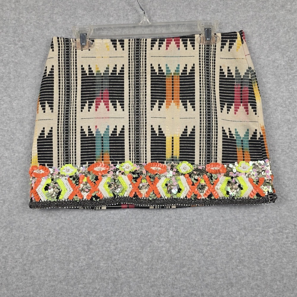 Essentiel Beach Skirt Womens 38 Multicolor Beaded Sequin Tribal‎ Geometric Mini